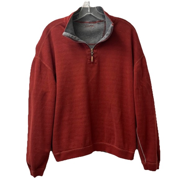 IZOD Mens Sweater Sz L Red Gray Reversible 1/4 Zip Mock Neck Pullover Sweatshirt - Picture 6 of 7